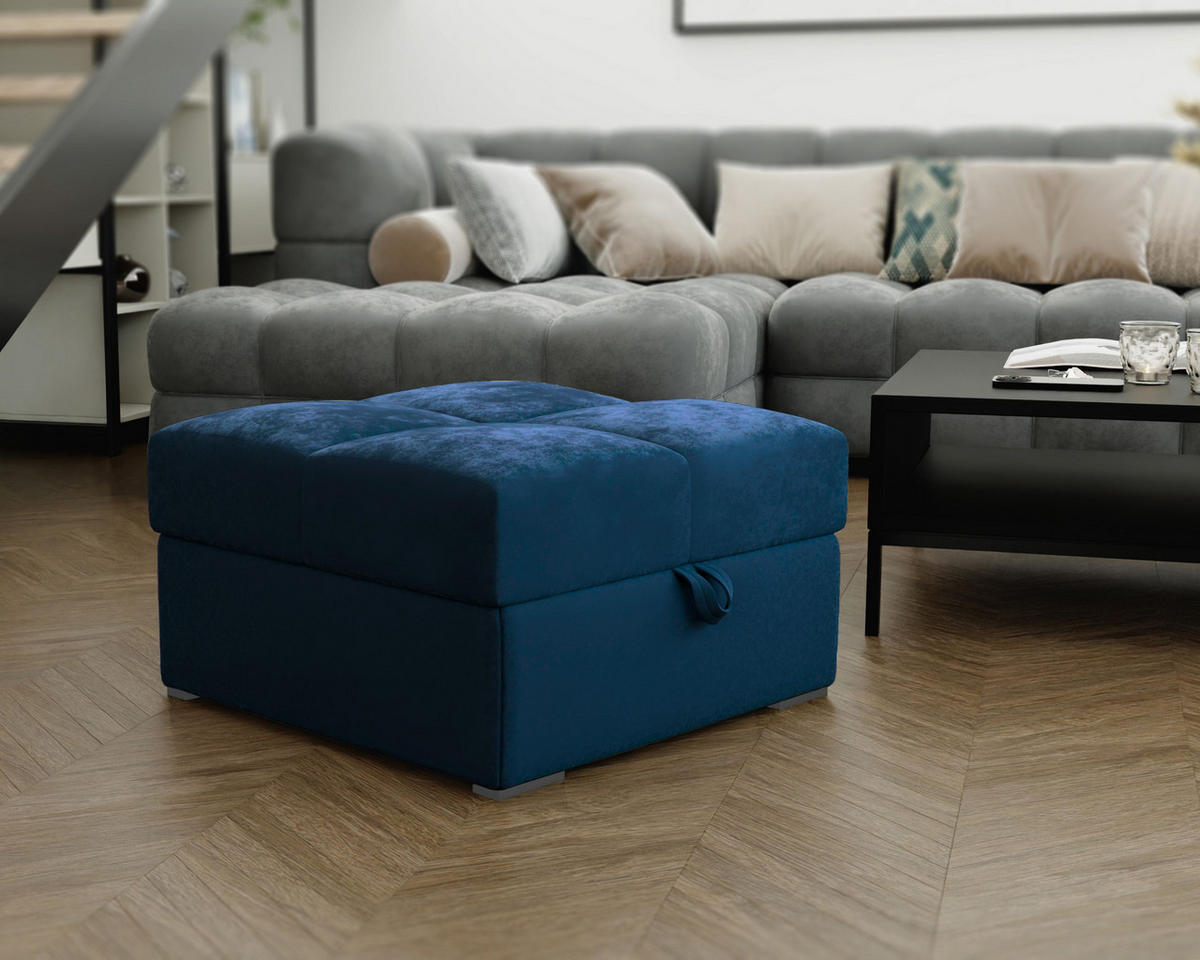 POUF MIZA Blau 65x65 cm - Blau, Textil (65/38/65cm) - MASSENO