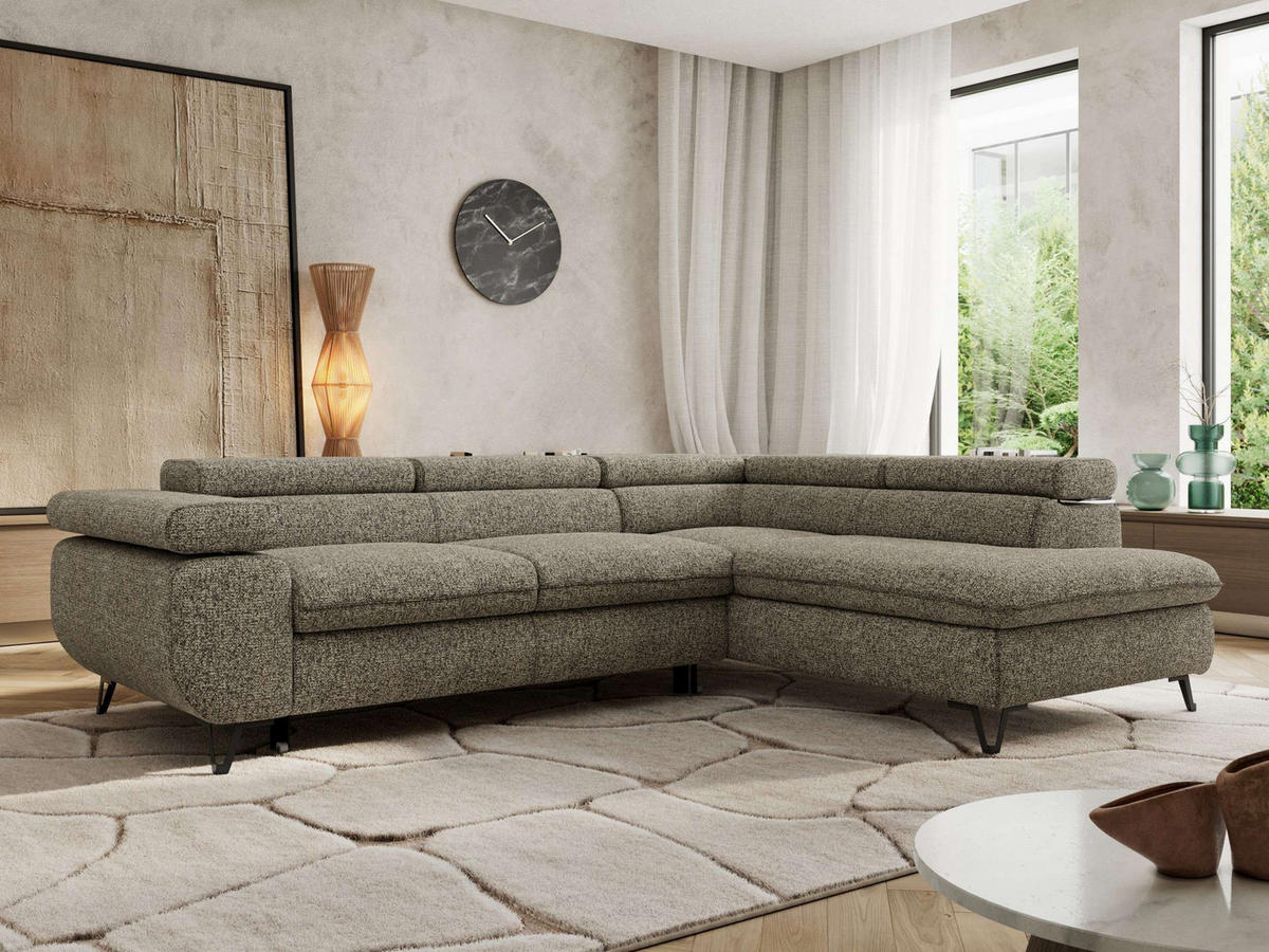 ECKSOFA PABLO L Grau Struktur - Rechts Seite mit T25 Topper - Schwarz/Grau, Textil/Metall (273/208cm) - MKS