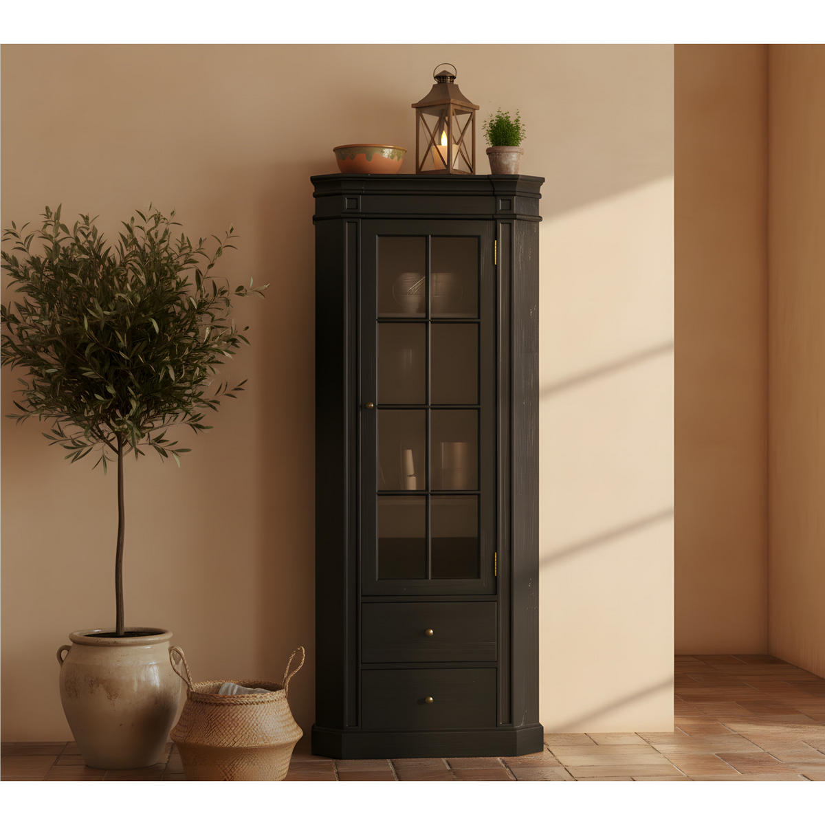 ECKSCHRANK Amaretta Schwarz Antik patiniert 78/48,5/200 cm - Schwarz, Holz (78/200/48.5cm) - ebuy24