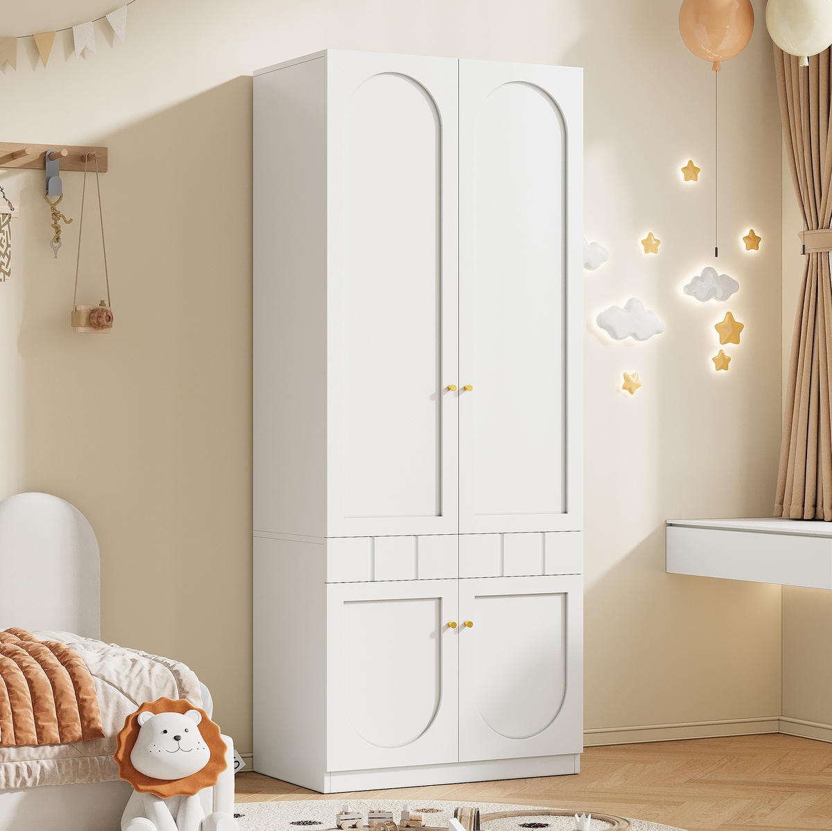 KLEIDERSCHRANK aus MDF 80x50x200 cm Weiß mit Doppeltüren, Schubladen und platzsparendem Stauraum - Weiß, Holzwerkstoff (80/200/50cm) - Modfu