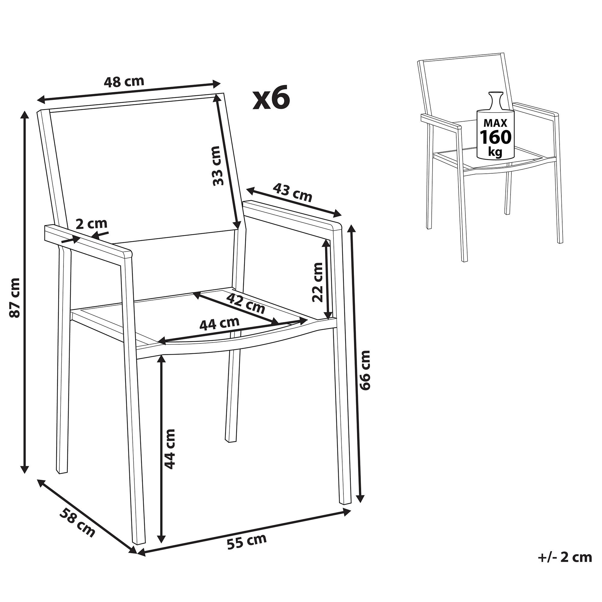 Thumbnail - Beliani Gartenstuhl, Schwarz, Silber, Hellbraun, Metall, 6-Sitzer, 55x87x58 cm, Gartenmöbel, Gartenstühle, Gartenstühle