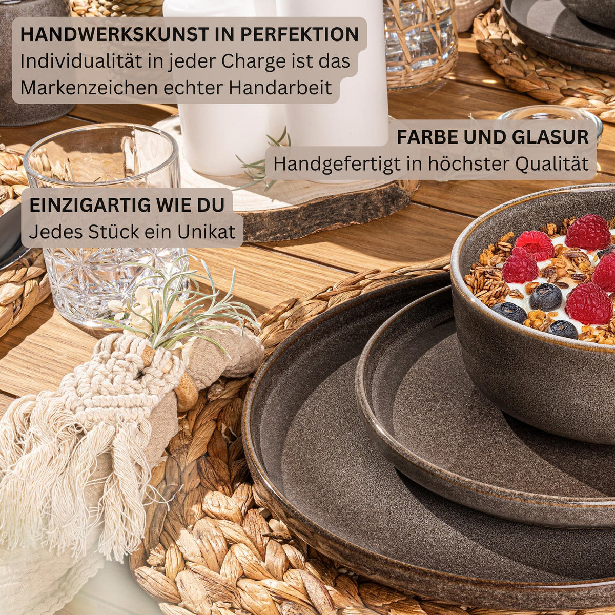 DESSERTTELLER SET KAIRO GRAPHIT - 4 teilig aus Steingut - Braun, Keramik (28cm) - Sänger