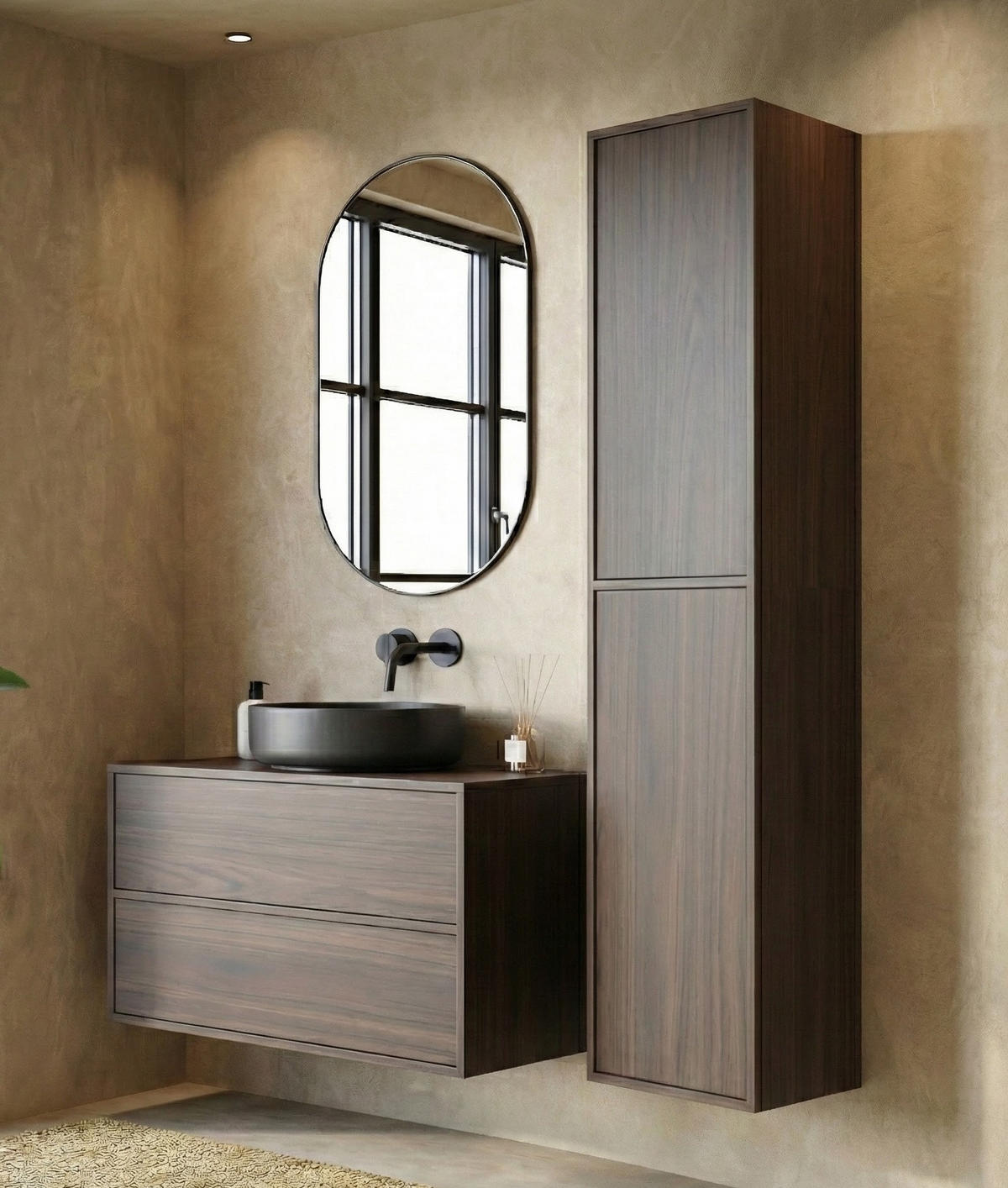 BADMÖBEL-SET Mali 2 Teile Walnuss Braun - 80 x 46 x 49 cm - Walnussfarben, Holz (80/49/46cm) - Badplaats