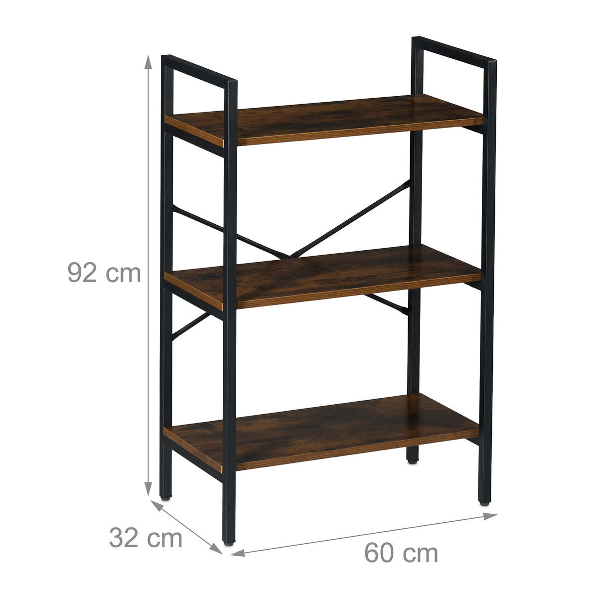 BÜCHERREGAL - Schwarz/Braun, Holzwerkstoff/Metall (60/92/32cm) - Relaxdays