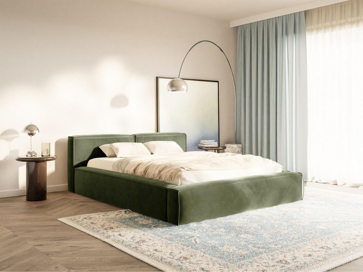 POLSTERBETT Tilves Slim Olivgrün 200x200 cm - Schwarz/Olivgrün, Kunststoff/Textil (200/200cm) - Selsey