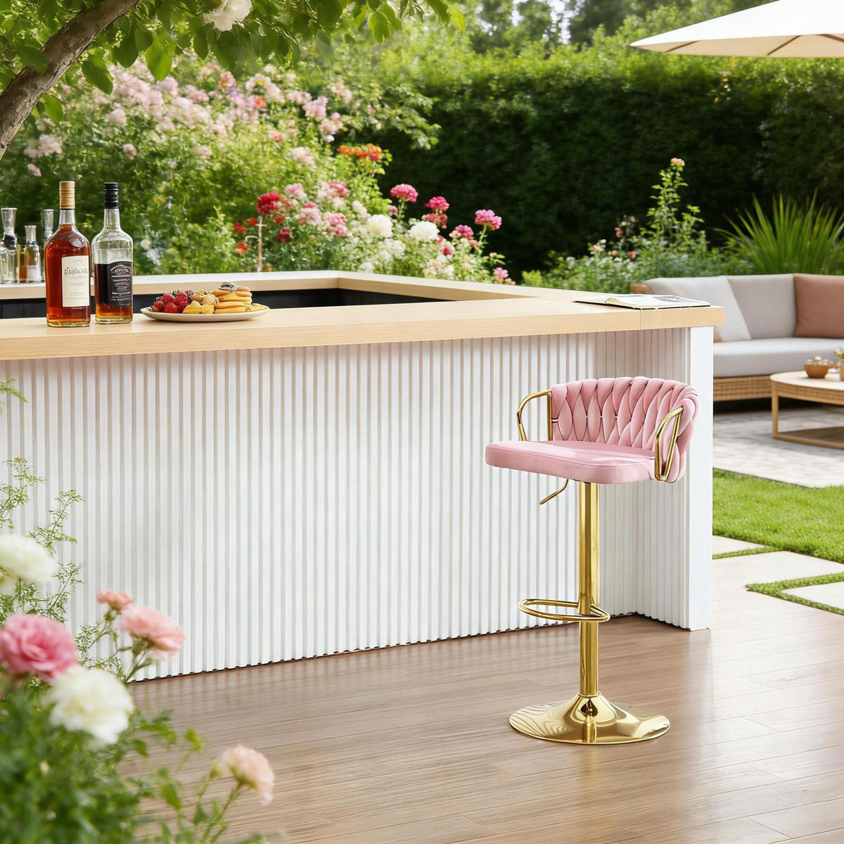BARHOCKER drehbar höhenverstellbar Samt Pink - Pink, Metall (49.5/98/50.5cm) - Meubliv