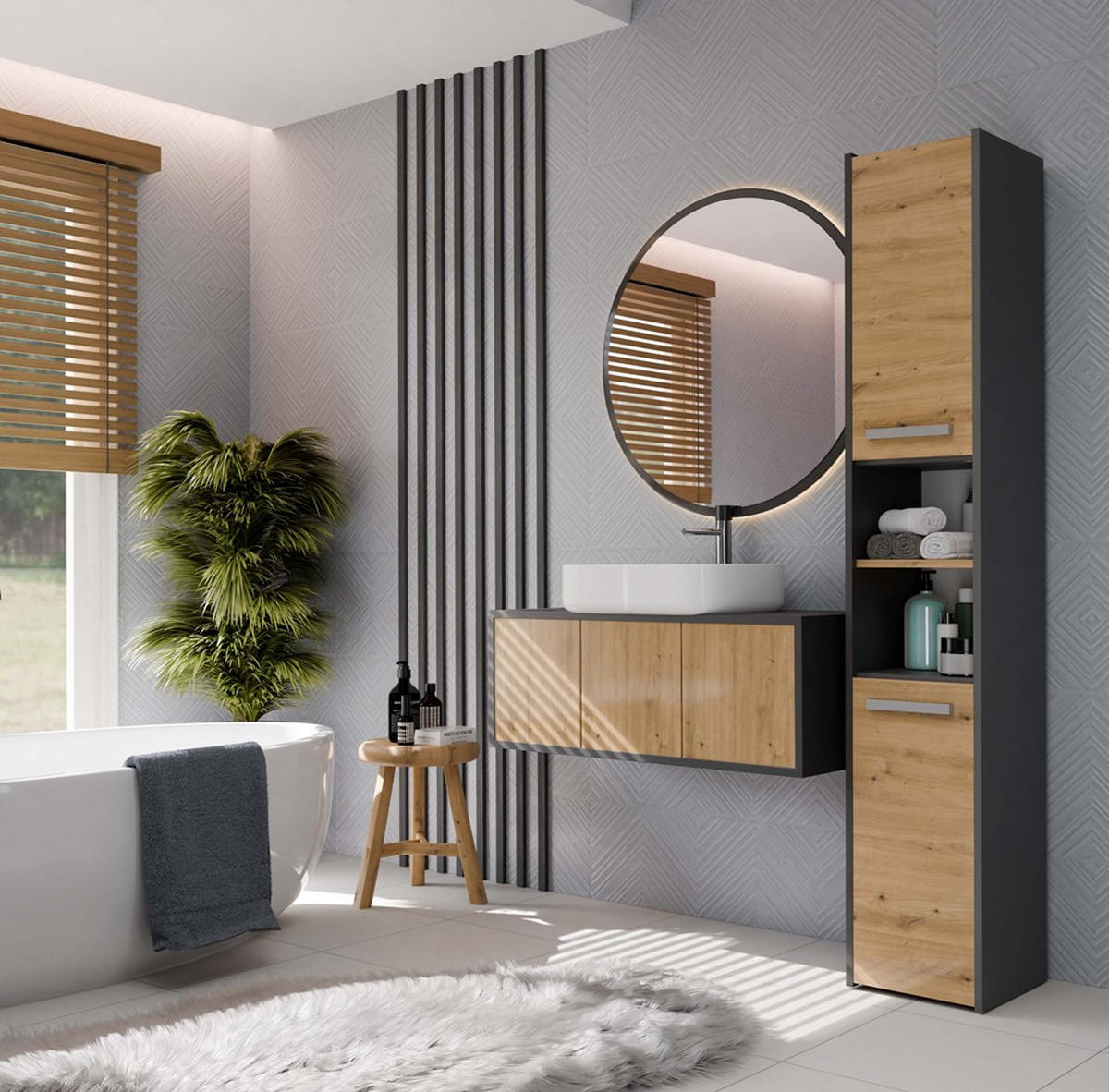 SKRIŇA kúpeľňová - antracitová, kompozitné drevo (30/170/30cm) - RAUMHIRSCH FURNITURE