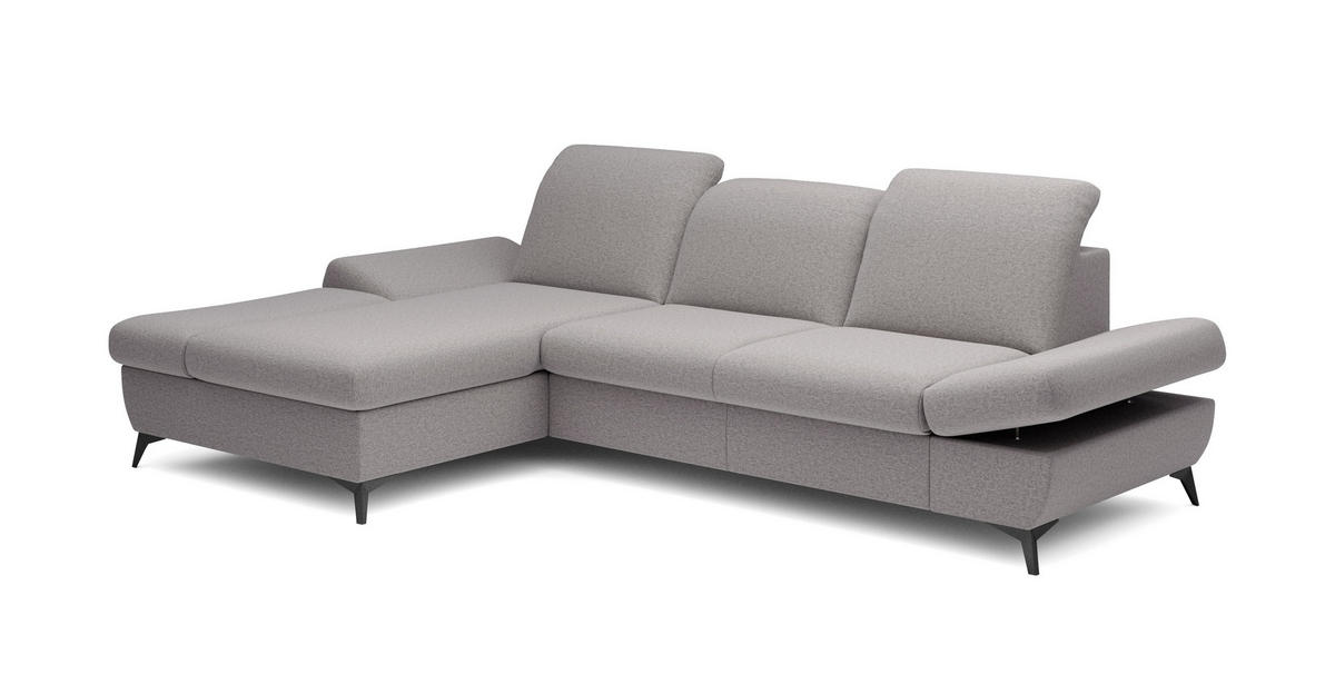 ECKSOFA FELICE L-S Grau Geflochtener Stoff mit Schlaffunktion - Grau, Holz (284/166cm) - MASSENO