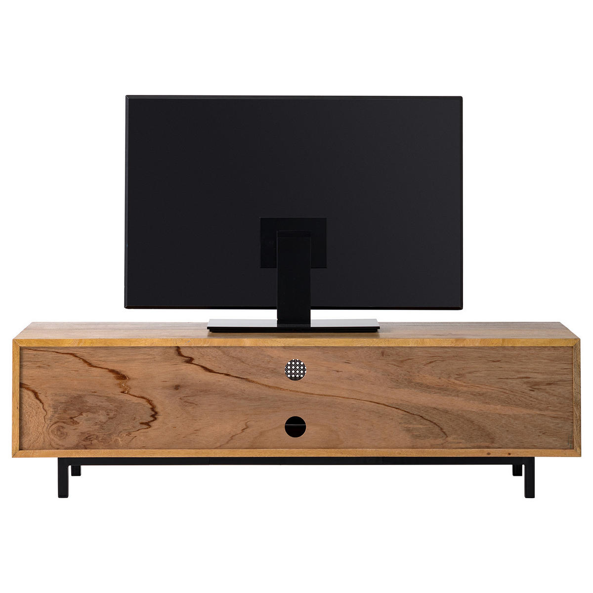 TV-LOWBOARD - Mango massiv / Wiener Geflecht - Beige/Schwarz, Holz (160/45/43cm) - home24