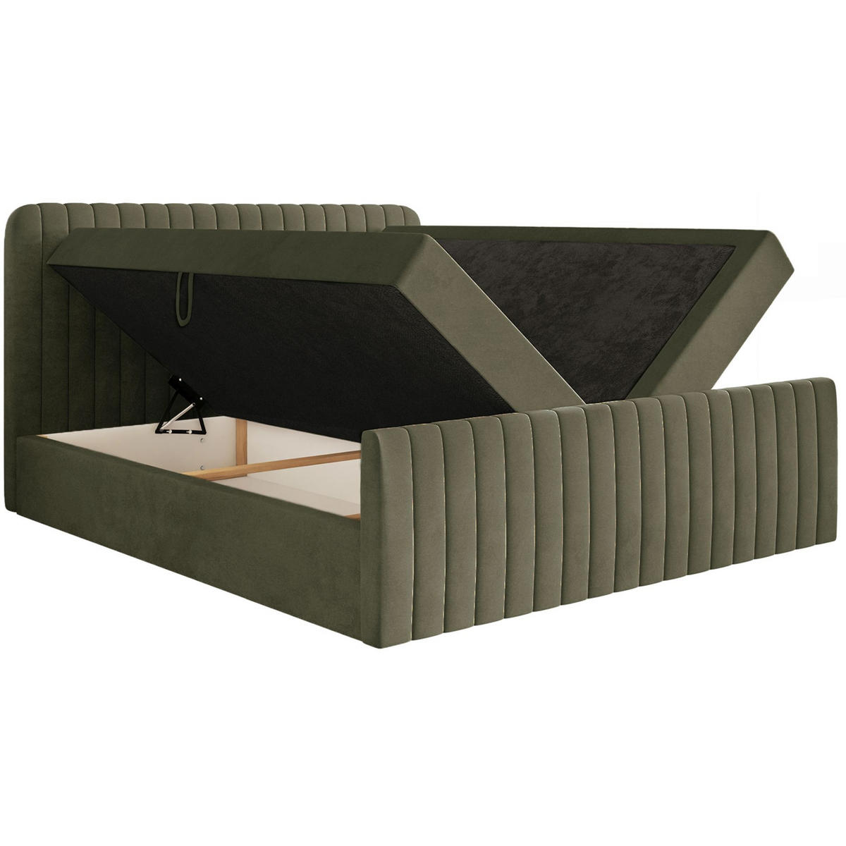 BOXBETT Saliano mit Topper und Samtbezug Olivgrün, 180x200 cm - Olivgrün, Kunststoff/Textil (180/200cm) - Selsey