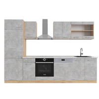KÜCHENZEILE R-Line Beton/Goldkraft Eiche 300 cm , AP Marmor - Honigeiche/Grau, Holzwerkstoff (300/81.6/60cm) - Vicco