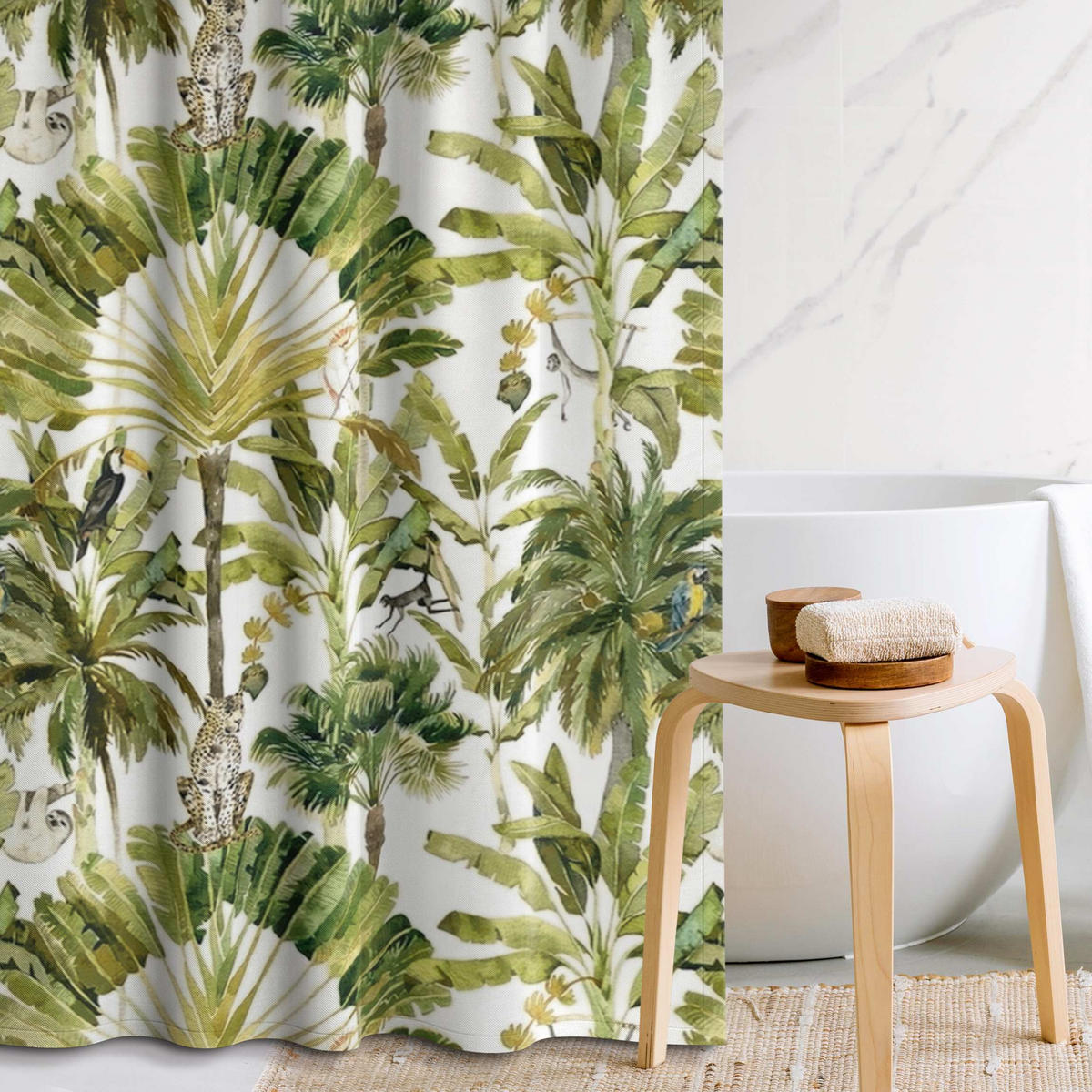 DUSCHVORHANG Aquarell Bananenpalme und Leopard Muster 180/180 cm - Grün, Textil (180/180cm) - Bilderwelten