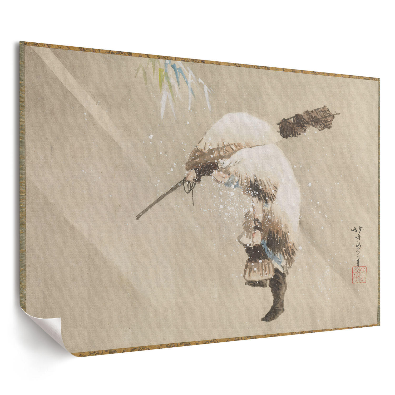 POSTER - 59x42 cm (A2) - Hokusai - Fischer im Schnee - Beige, Textil (59.4/42/0.1cm) - TULUP