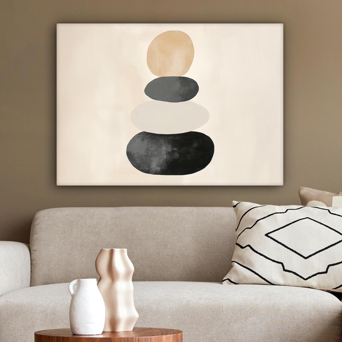 LEINWANDBILD Japandi - Wabi sabi - Beige Wandbilder 80x60 cm - Taupe, Textil (80/60cm) - MuchoWow