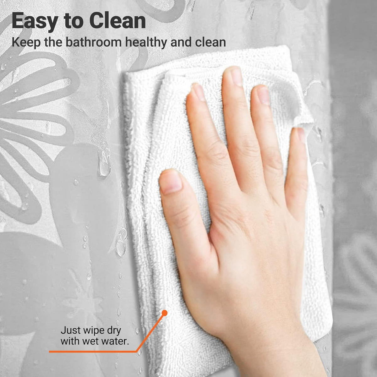 DUSCHVORHANG wasserdicht EVA elegant mit Haken Muster Blumen - Transparent, Textil (180/180cm) - MCBOSON
