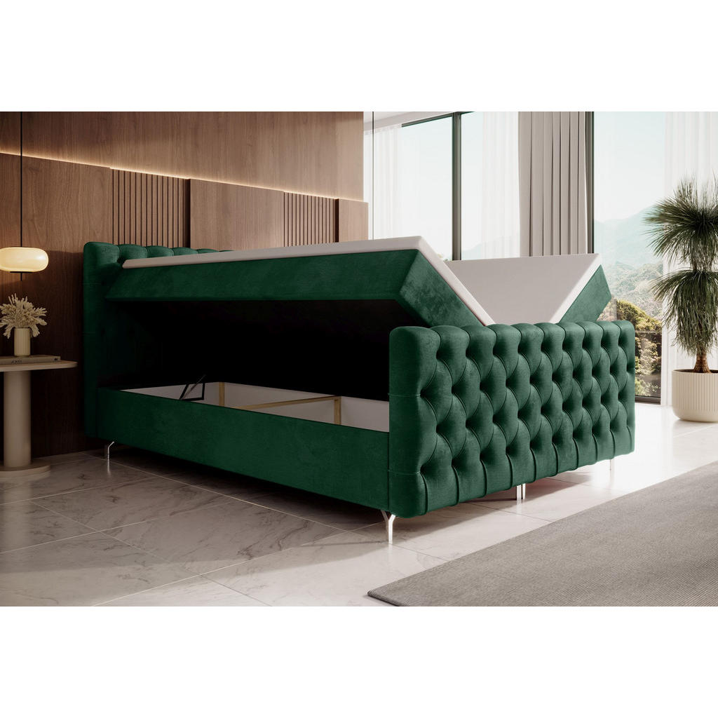 Thumbnail - Bedante Boxbett, Grün, Textil, Höhe ca. 19 cm, 180x200 cm, Oeko-Tex® Standard 100, Schlafzimmer, Betten, Boxspringbetten