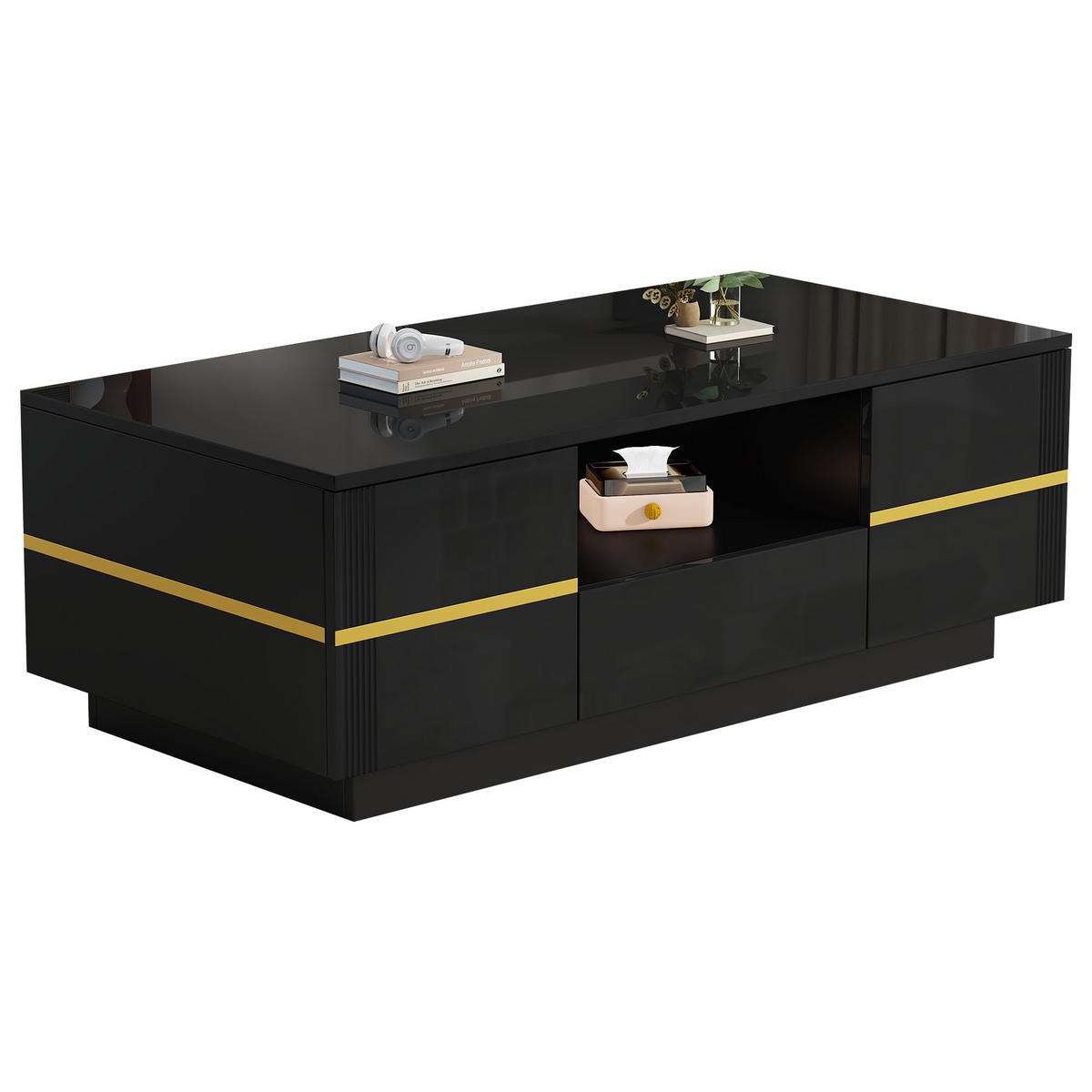KLUB-STOLIĆ 100/50/35,5 cm s LED rasvjetom i prostor za pohranu u crnoj boji - boje oraha/crna, drvni materijal (50/100/35.5cm) - CHICFURN