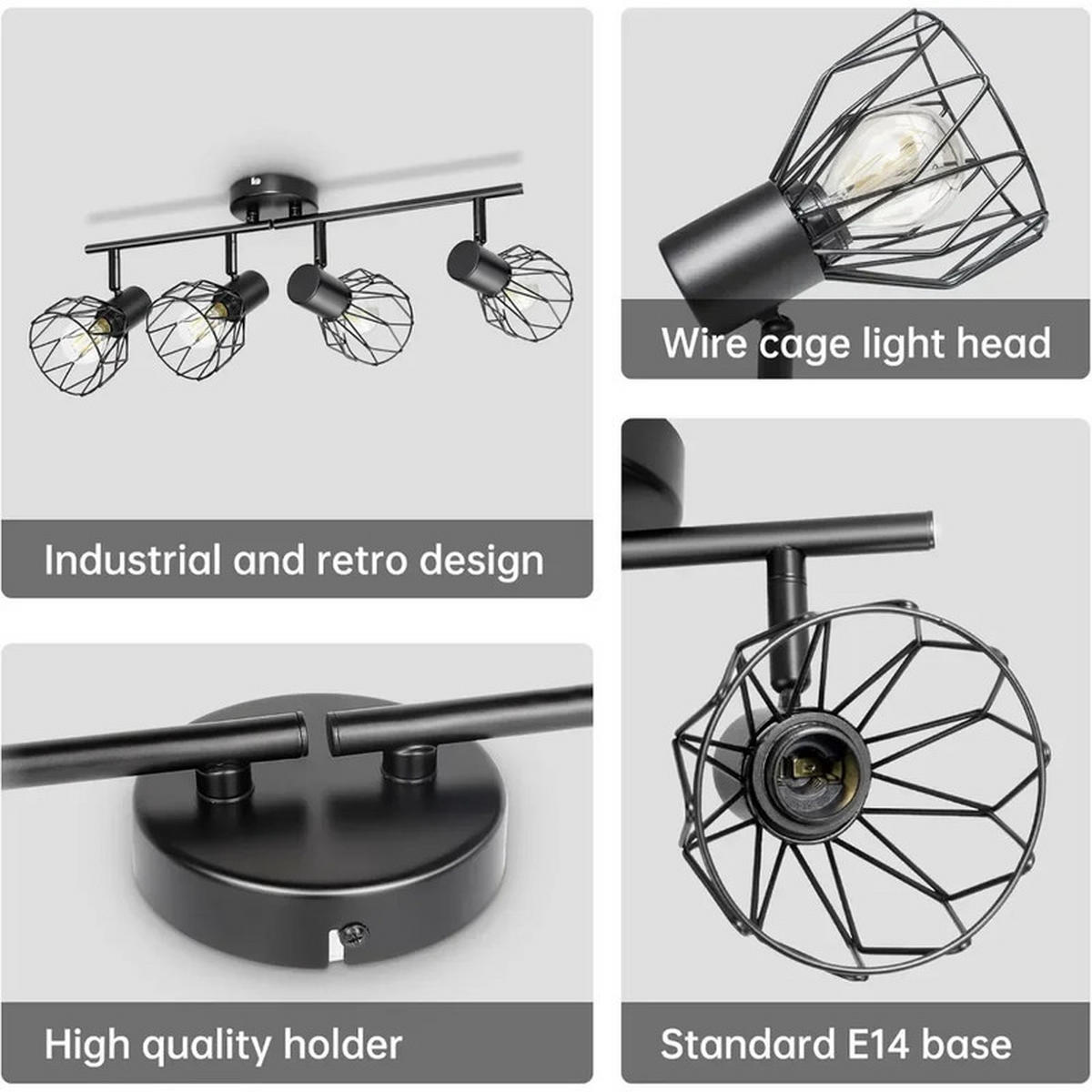 LED-DECKENSTRAHLER E14 Schwarz 350° Schwenkbar - Schwarz, Kunststoff (70/11/19cm) - Coonoor