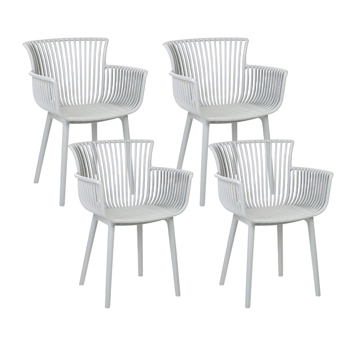 GARTENSTUHL 4er-Set Kunststoff hellgrau Pesaro - Grau, Kunststoff (58/84/45cm) - Beliani
