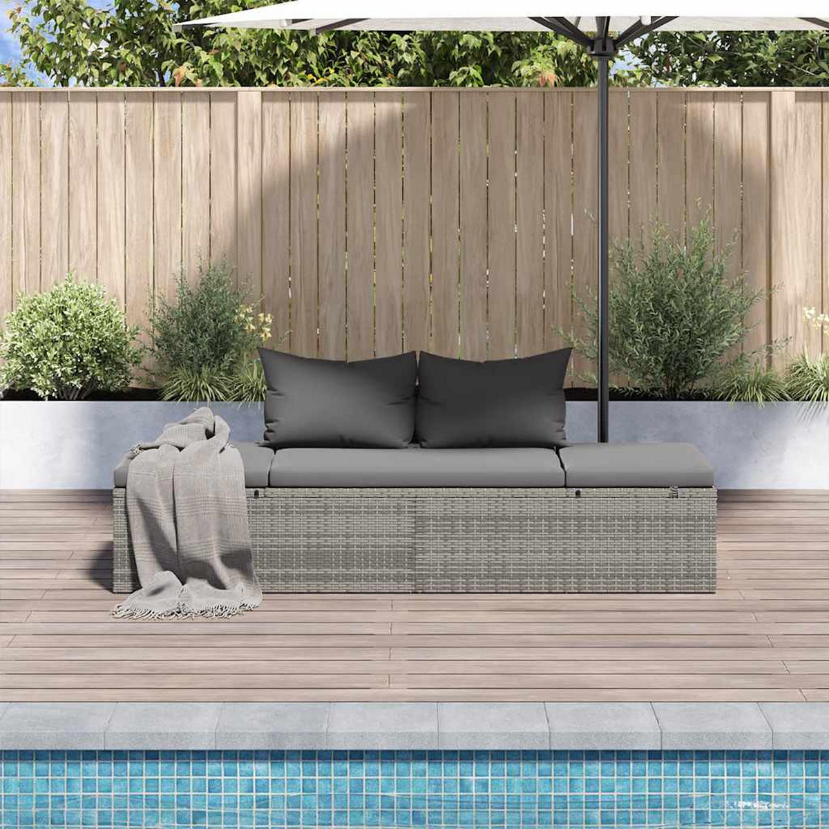 GARTENBETT Grau 195/60 Cm Poly Rattan - Dunkelgrau/Grau, Kunststoff/Textil (60/60/195cm) - vidaXL