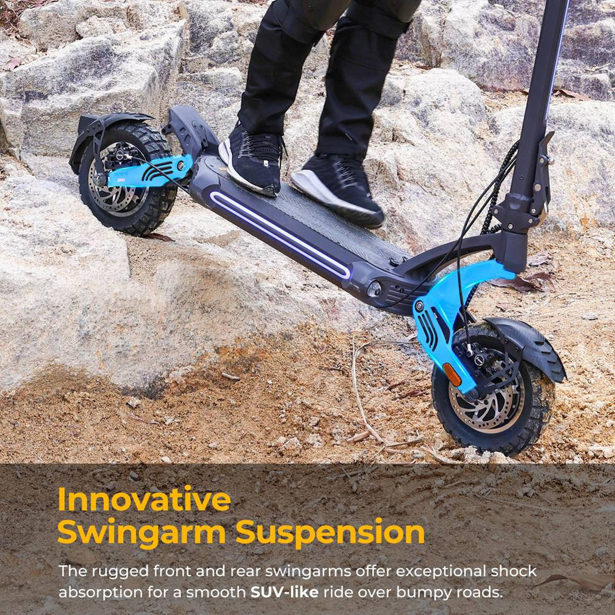 E-SCOOTER Ausom SR1 Dual Motor mit 2000W Leistung, 95 km Reichweite, NFC-Entsperrung, hydraulischen Bremsen und Offroad-Design - Dunkelgrau, Metall (62cm)