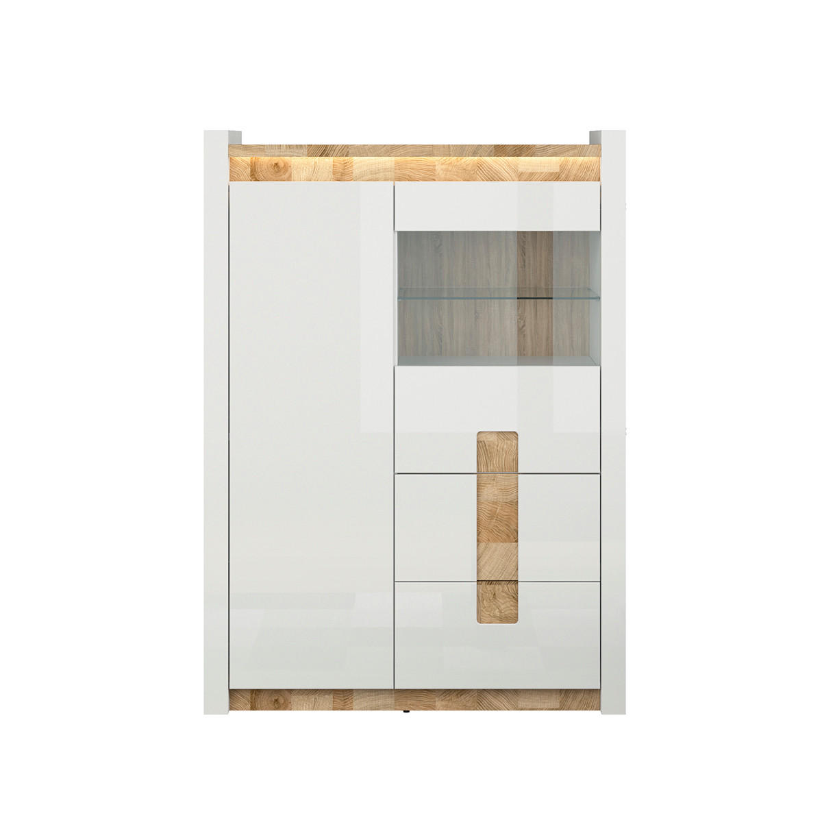 VITRÍNA Helios Bílá a dřevo - bílá, kompozitní dřevo (102/141/41cm) - Petits-meubles