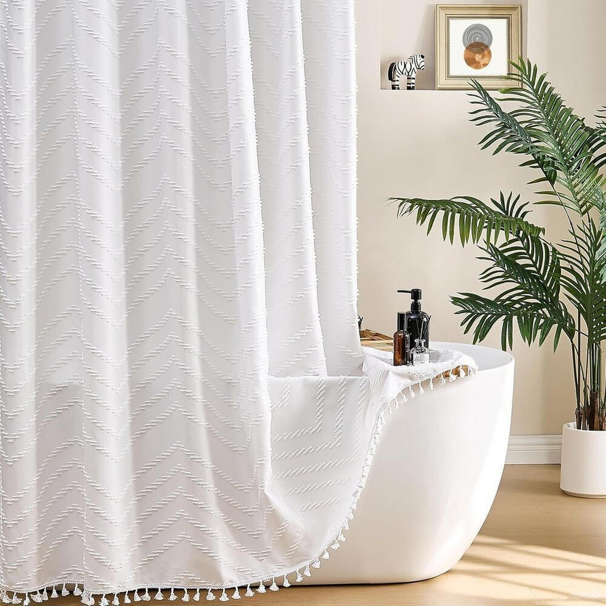 DUSCHVORHANG, weiß, „W“-Muster, 183 x 183 cm, Polyester - Weiß, Textil (183/183cm) - Authentics