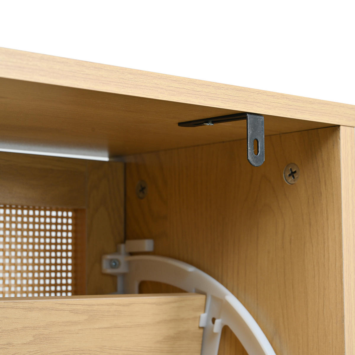 SCHUHSCHRANK mit Rattan-Front & 4 Klappen in Eiche-Optik - Sonoma Eiche, Holzwerkstoff (100/90/25cm) - Urban Meuble