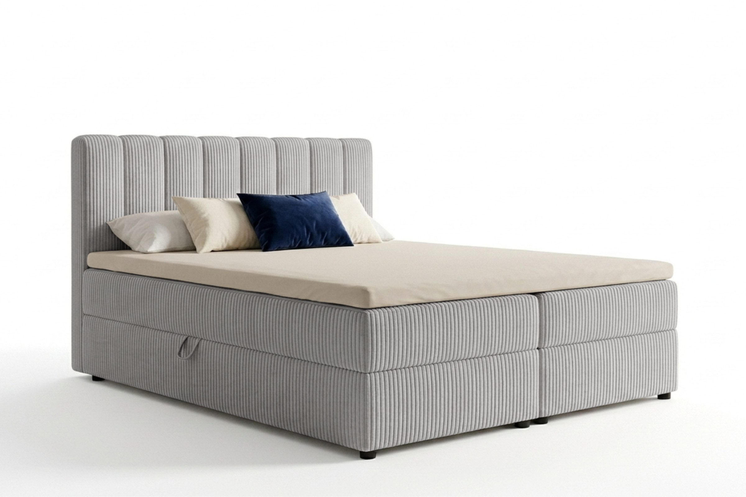 BOXBETT WILL 140/200 in Cord Hellgrau H4 - Hellgrau, Holz/Holzwerkstoff (140/200cm) - Deine Möbel 24