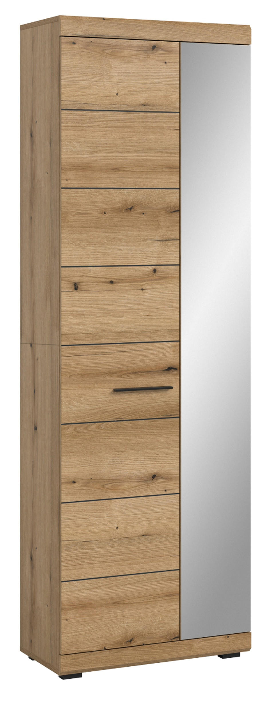 GARDEROBENSCHRANK Evoke Eiche, Flurschrank mit variabler Inneneinteilung - Eichefarben/Schwarz, Glas/Holzwerkstoff (62/197/37cm) - Inn.Furn
