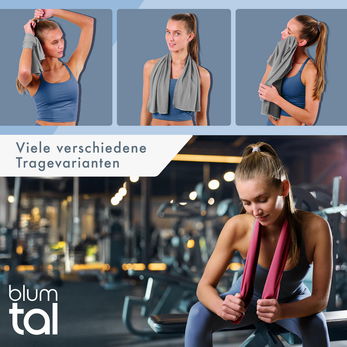 SPORTHANDTUCH Inga kühlend, 100/30 cm mit Tasche, Dunkelblau - Dunkelblau, Textil (30/100cm) - Blumtal