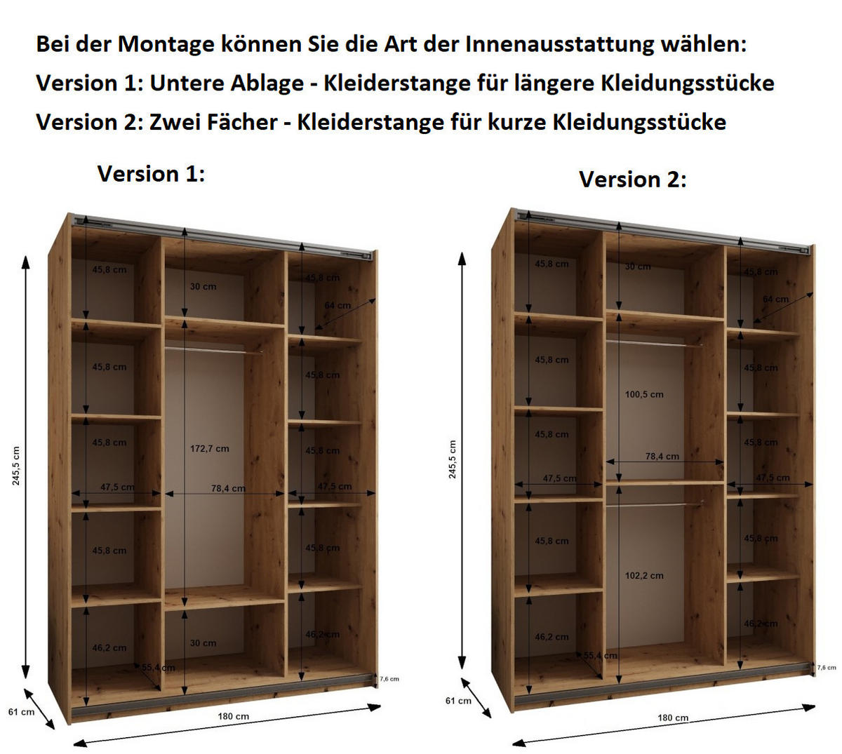 SCHWEBETÜRENSCHRANK 245,5/180/64 2-türig - Schwarz/Eiche Artisan, Holz/Metall (180/245/64cm) - Abiks Möbel