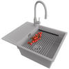 GRANITSPÜLE San Francisco, 2-er set Grau 62/50 cm 1 Becken + Küchenarmatur 38/14 cm + Ablauf-Set + Aufrollbare Abtropffläche ab 50er Unterschrank - Chromfarben/Grau, Kunststoff (62/20/50cm) - Primagran