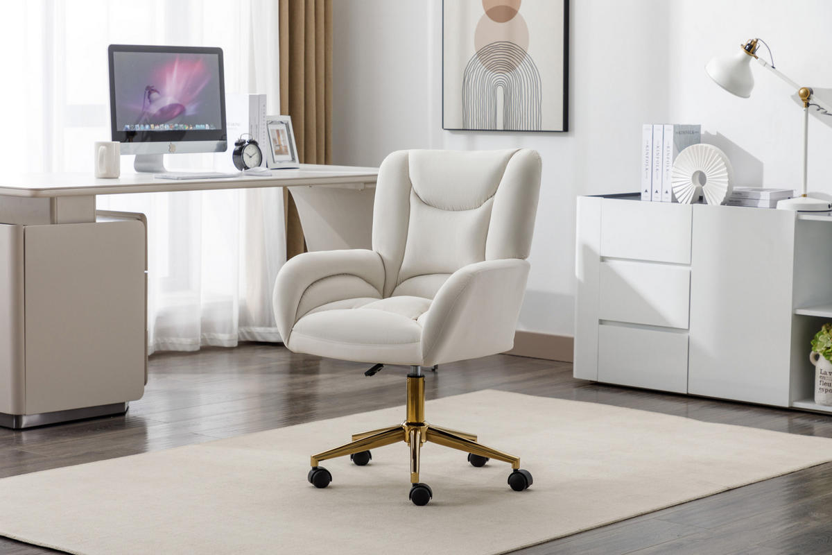 DREHSTUHL Samt mit höhenverstellbarem Sitz und Rollen 64/62/92.5 cm Beige - Beige, Textil (62/92.5/64cm) - Redom