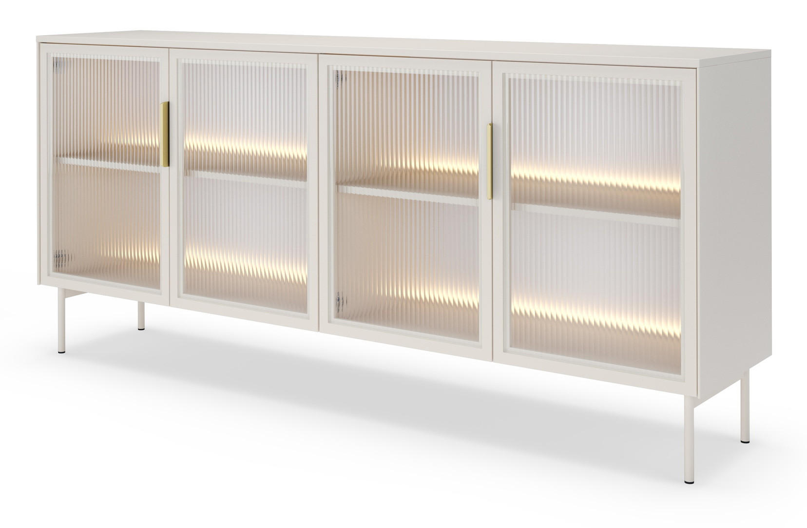 KOMMODE 182 cm Senzia mit LED, 4 Türen, Kaschmir - Kaschmir/Beige, Holz/Metall (182/83/39cm) - Emporius