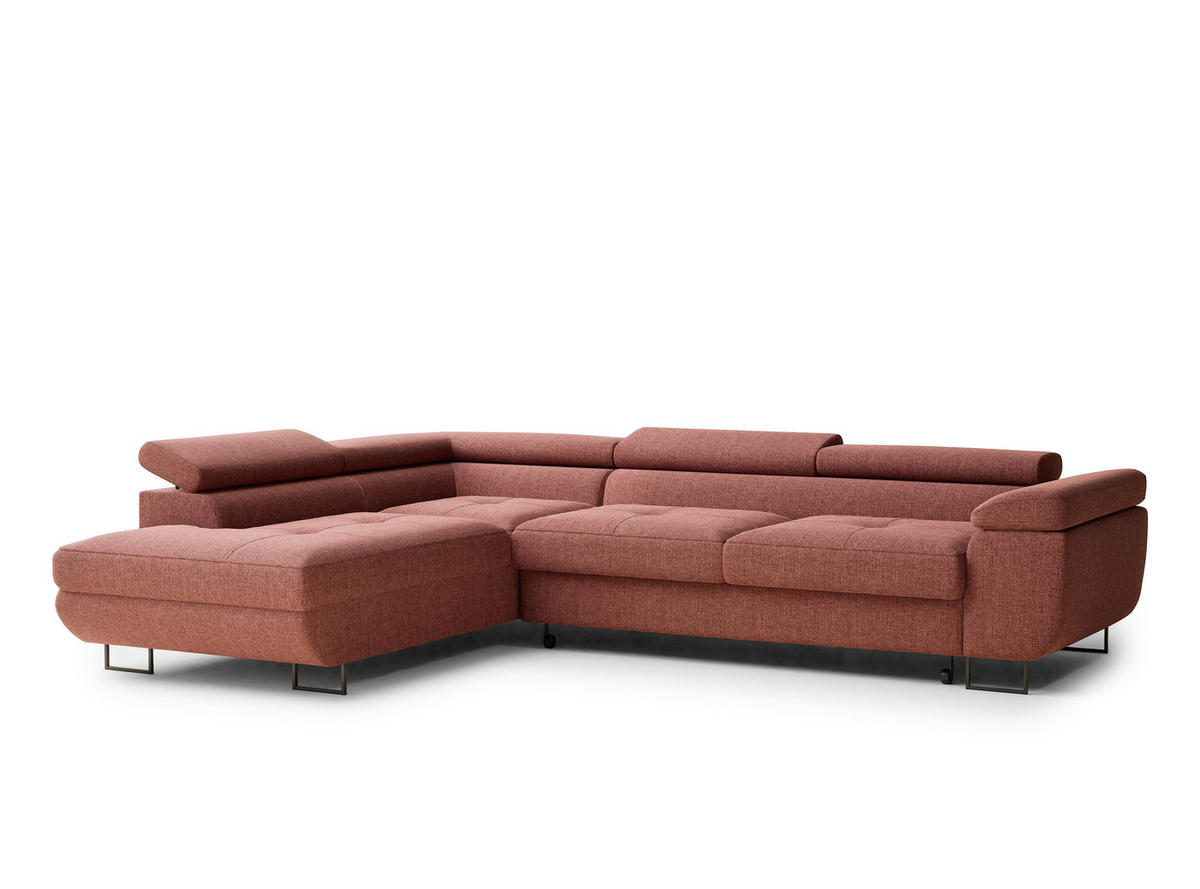 ECKSOFA Concord Korallenfarbe Webstoff - Links Seite - Koralle/Schwarz, Holz/Holzwerkstoff (203/277cm) - Maison de Reve
