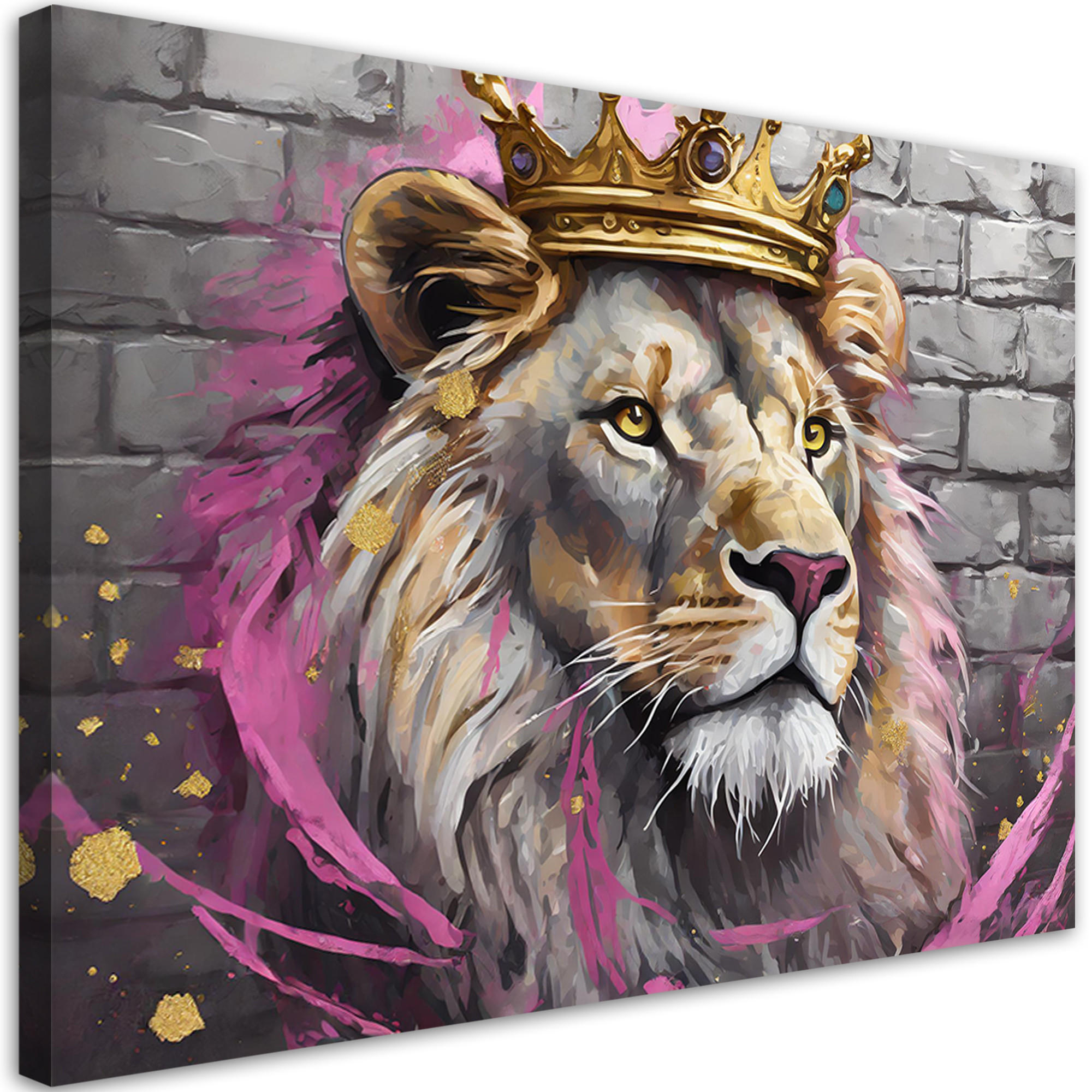 WANDBILD löwenkönig rosa - Pink, Textil (60/40cm) - Feeby