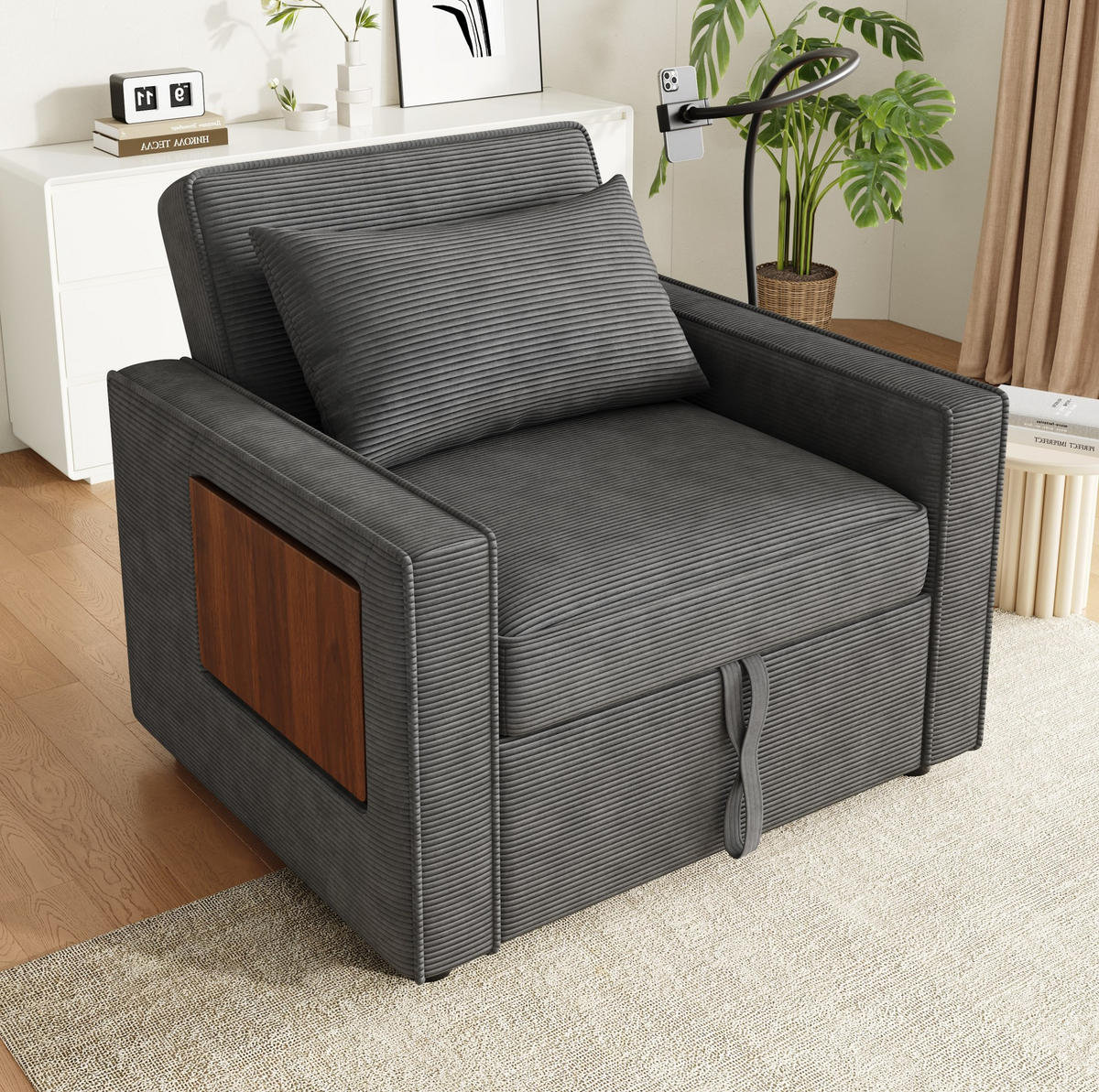 SCHLAFSOFA multifunktional 1-Sitzer 93 x 150 cm Cord Gray - Grau, Metall (150/85/93cm) - Meubliv