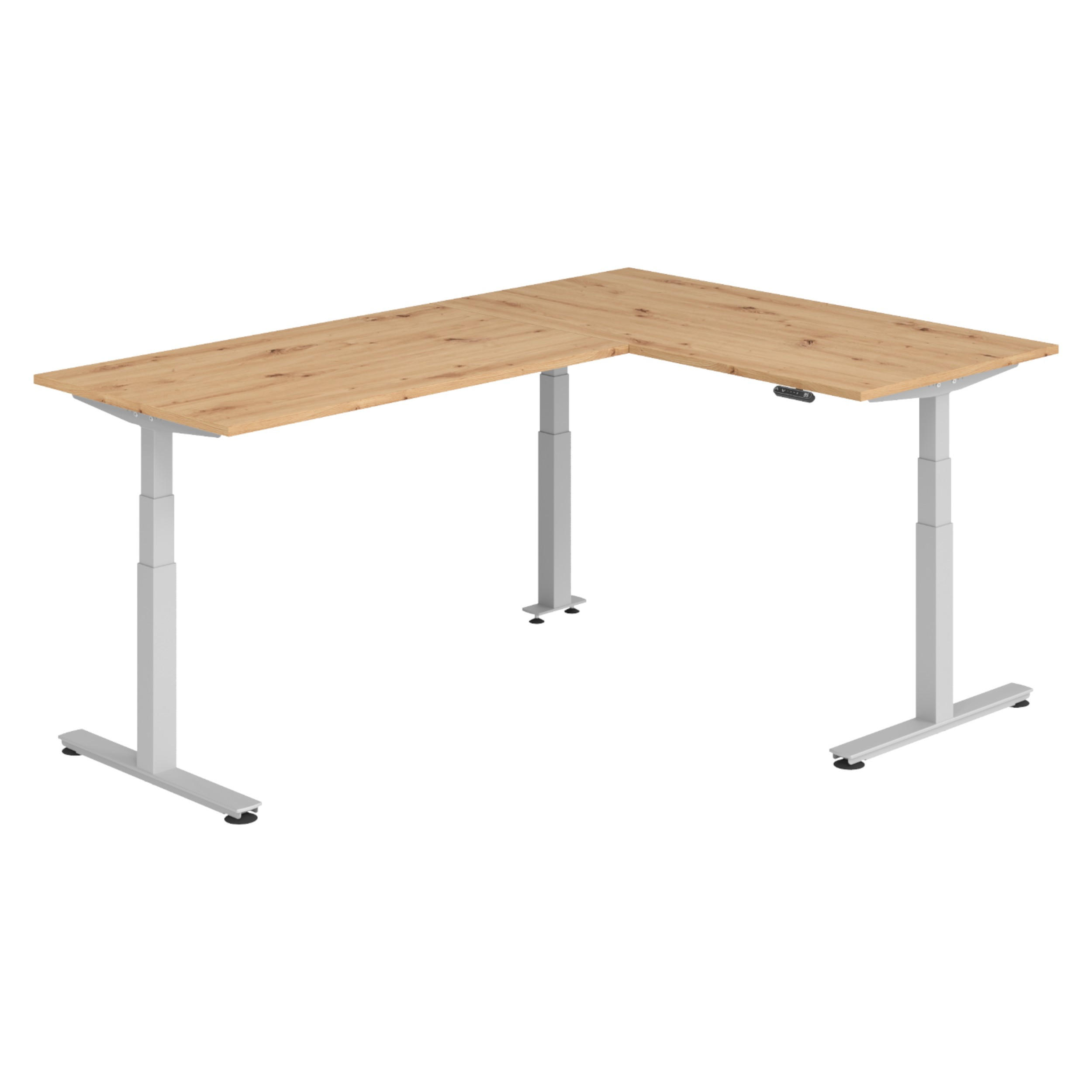 bümö Eckschreibtisch Wildeiche, Silber 160x74x240 cm