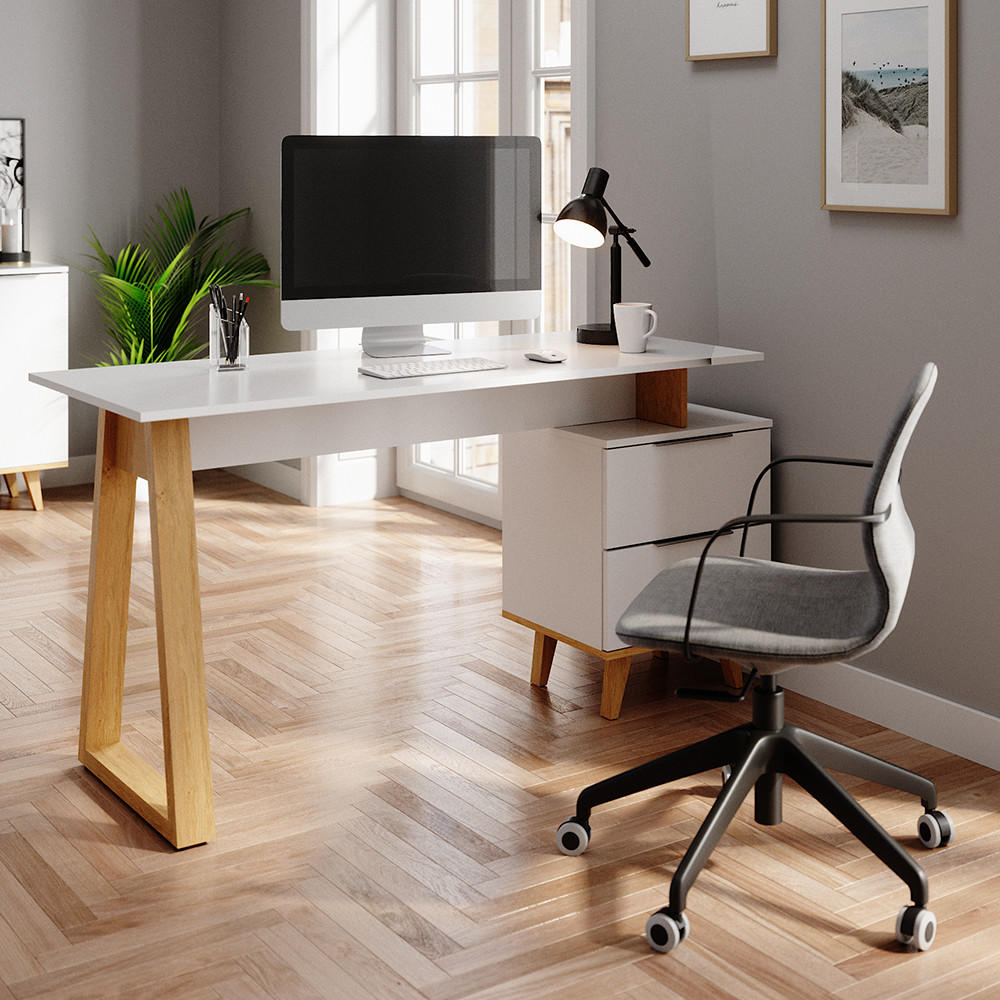 SCHREIBTISCH Nautica Weiß 138 x 60 cm mit Schubladen L - Eichefarben/Weiß, Holzwerkstoff (60/138/77cm) - Vicco