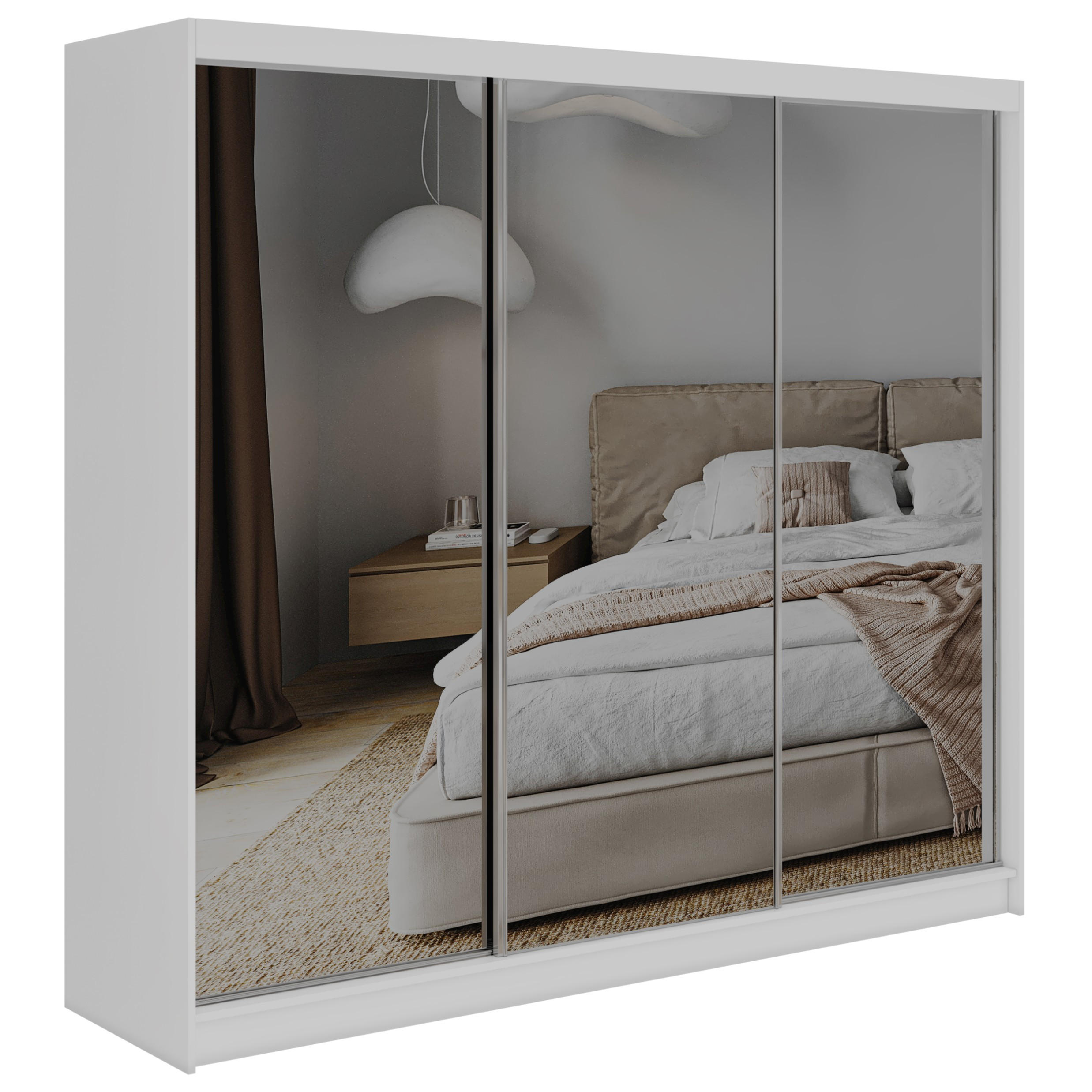 SCHWEBETÜRENSCHRANK mit Schubladen 240 - DUBROWNIK - Weiß mit Spiegel - Alufarben/Weiß, Holzwerkstoff/Metall (240/216/61cm) - MKS
