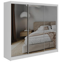 SCHWEBETÜRENSCHRANK mit Schubladen 240 - DUBROWNIK - Weiß mit Spiegel - Alufarben/Weiß, Holzwerkstoff/Metall (240/216/61cm) - MKS