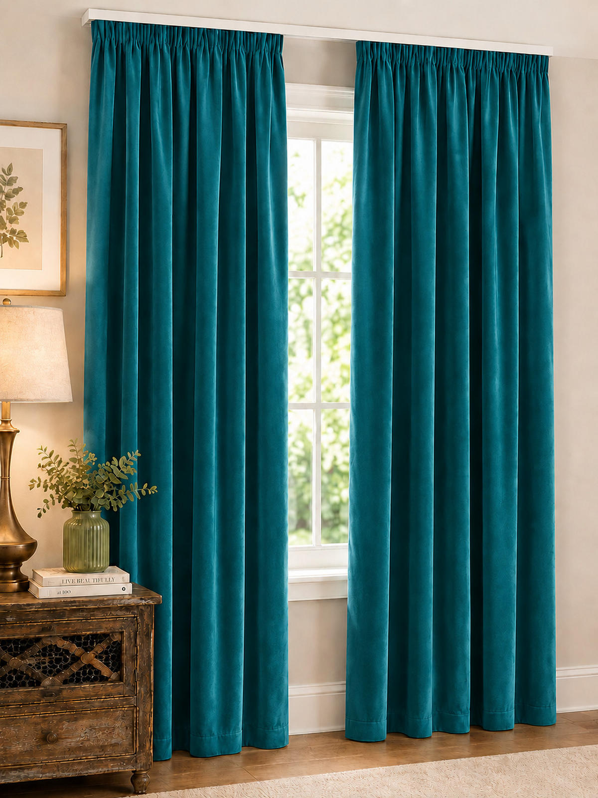 VORHANG Kräuselband Samt 140/175 cm Petrol - Petrol, Textil (140/175/175cm) - TiborTex