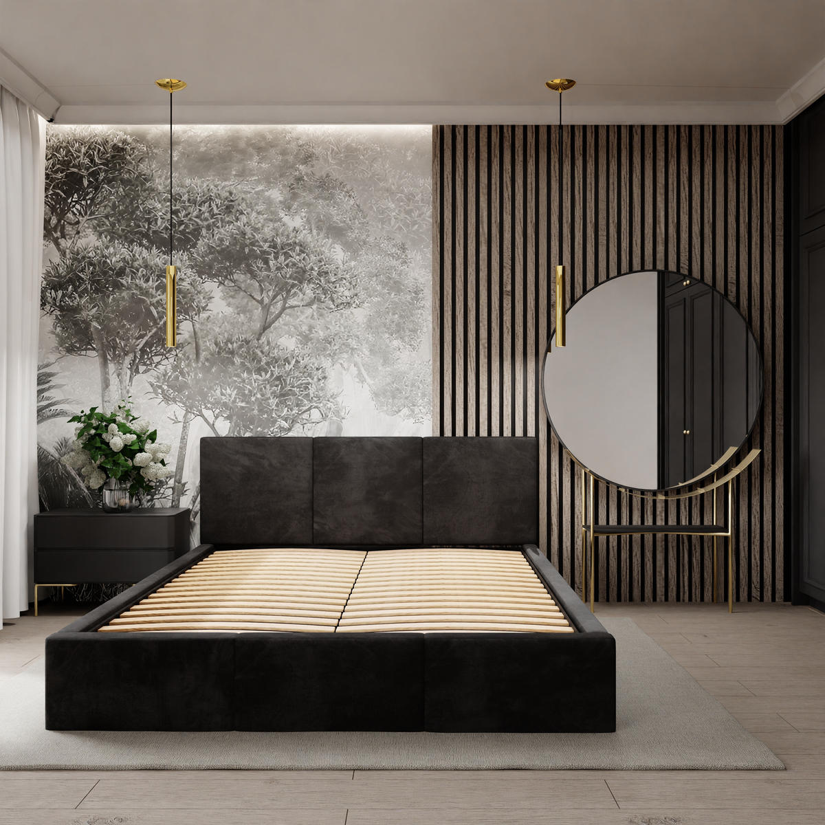 POLSTERBETT für Schlafzimmer Bett mit Stauraum Schwarz 180x200cm Kopfteil 100cm - Schwarz, Holzwerkstoff/Metall (180/200cm) - Muralo