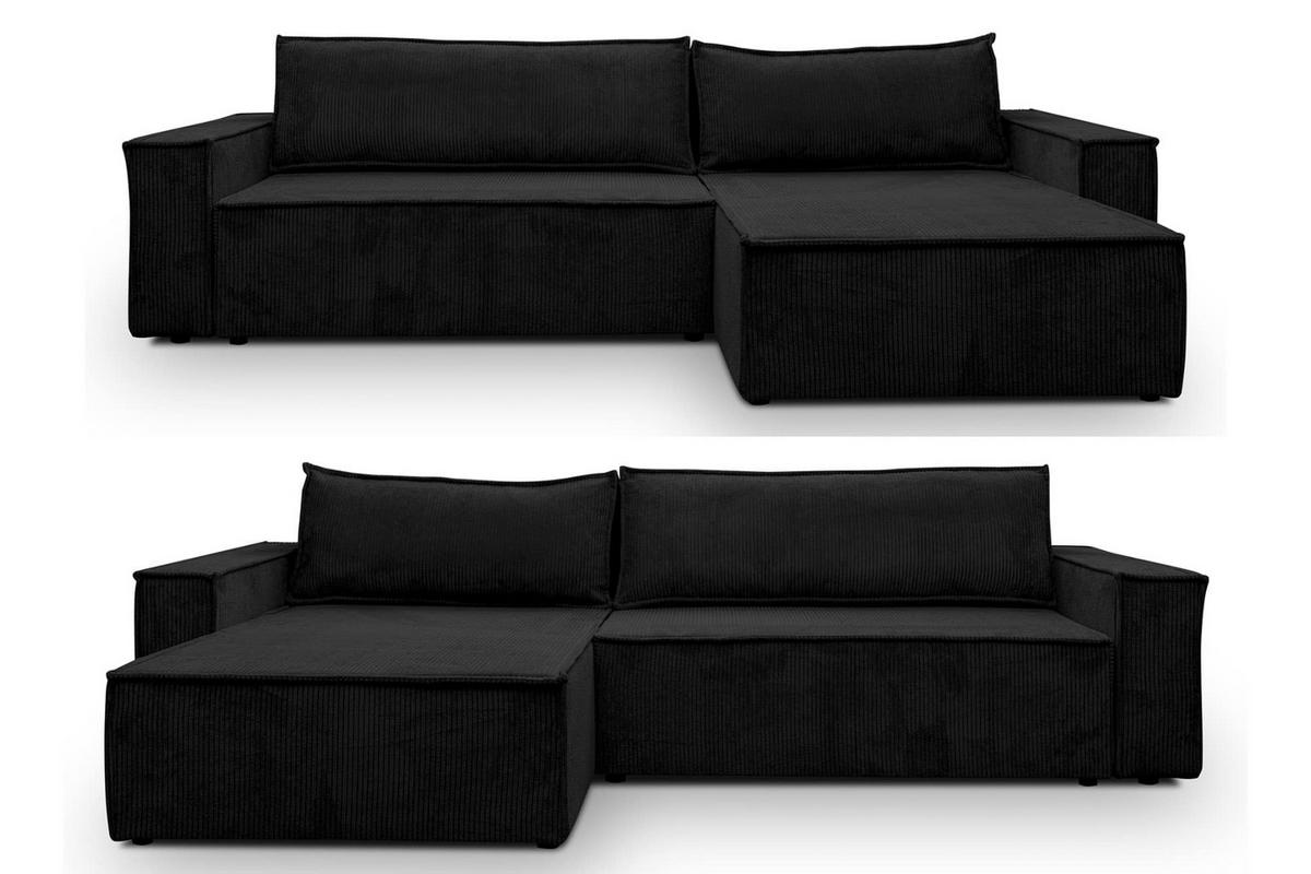 ECKSOFA HUGO XL Schlaffunktion und Bettkasten Cord-Stoff (Schwarz) - Schwarz, Textil (274/142cm) - VENASI MÖBEL