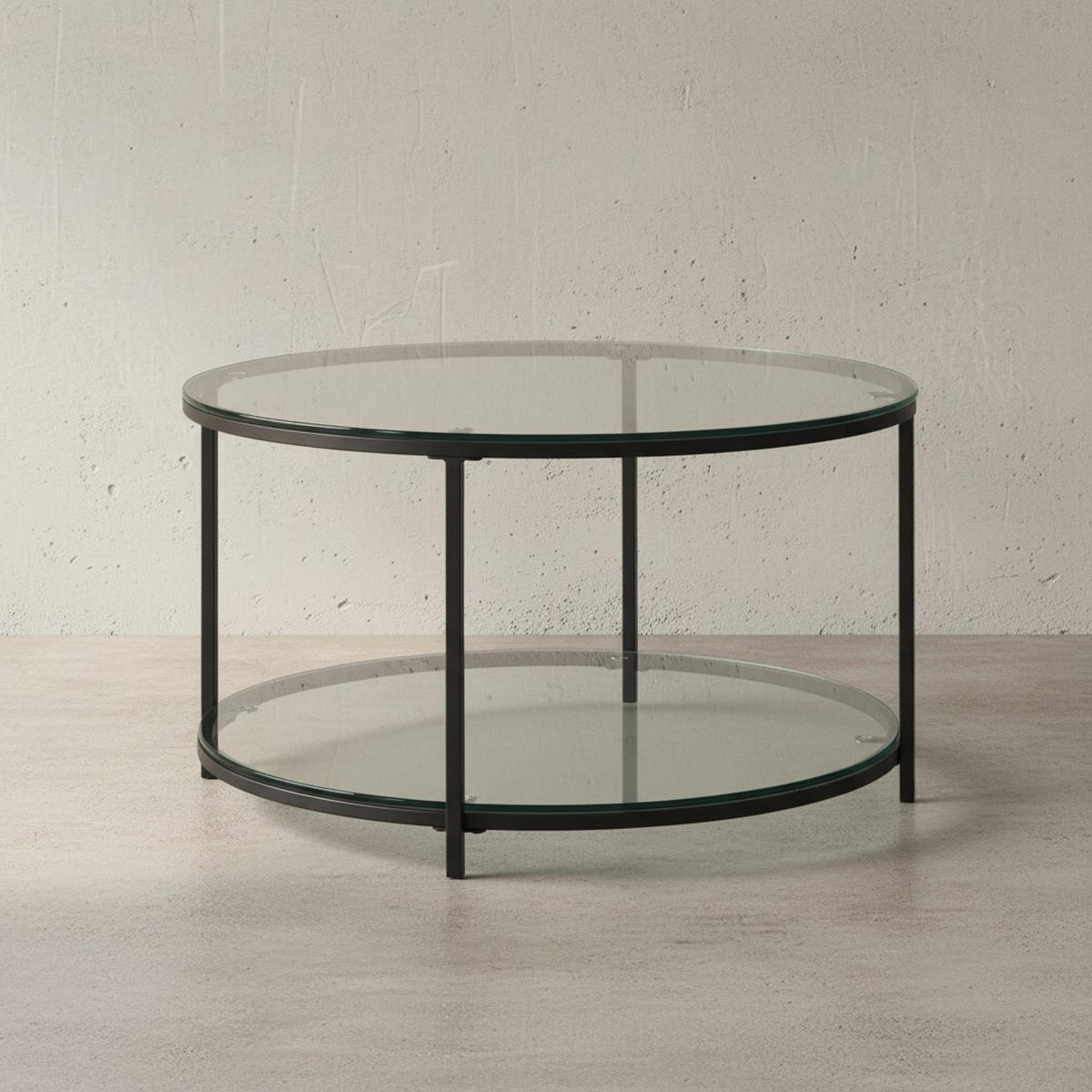 COUCHTISCH Glas-Metall Mix mit zwei Ablagen in Marmoroptik, Transparent 80x80x45 cm - Transparent/Schwarz, Metall (80/80/45cm) - KADIMA DESIGN