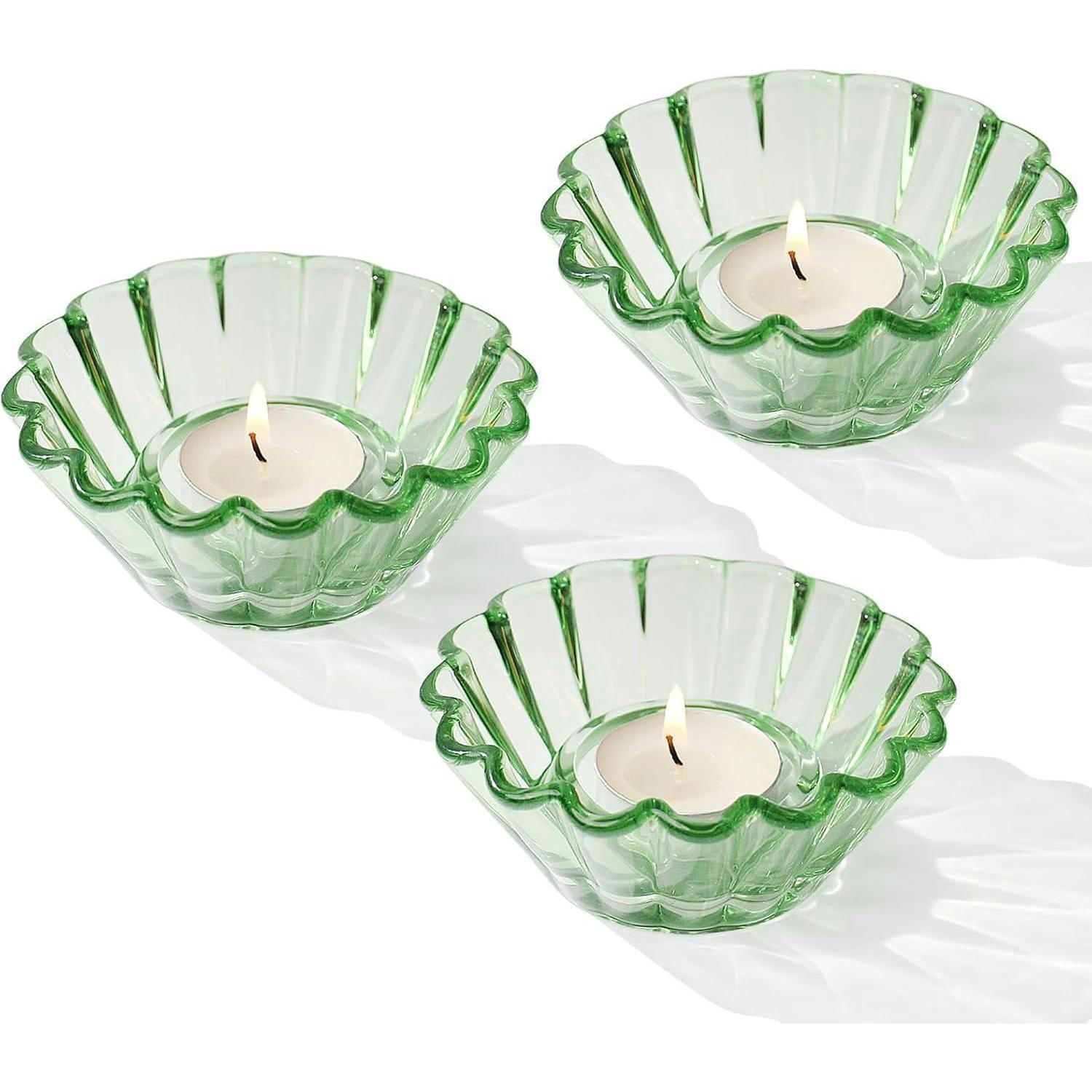 TEELICHTHALTER 3er Set Glas Grün - Hellgrün, Glas (4.5cm)