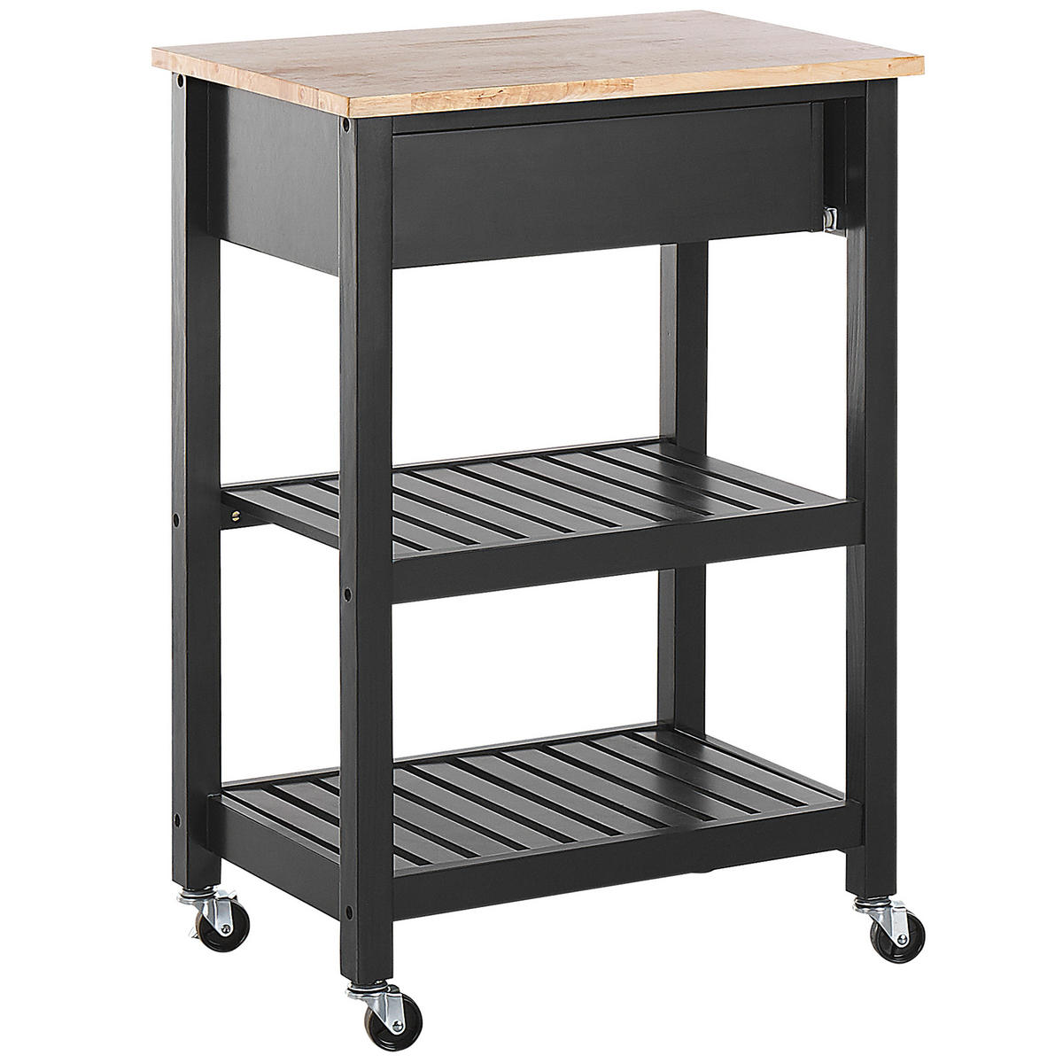 SERVIERWAGEN Schwarz Hiuma - Hellbraun/Schwarz, Holz (58/85/40cm) - Beliani