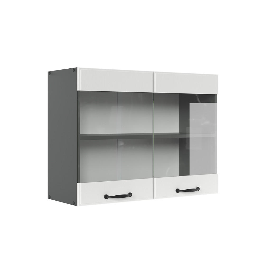 KÜCHENGLASSCHRANK R-Line Weiß Landhaus 80 cm - Anthrazit/Weiß, Holzwerkstoff (80/60/31cm) - Vicco