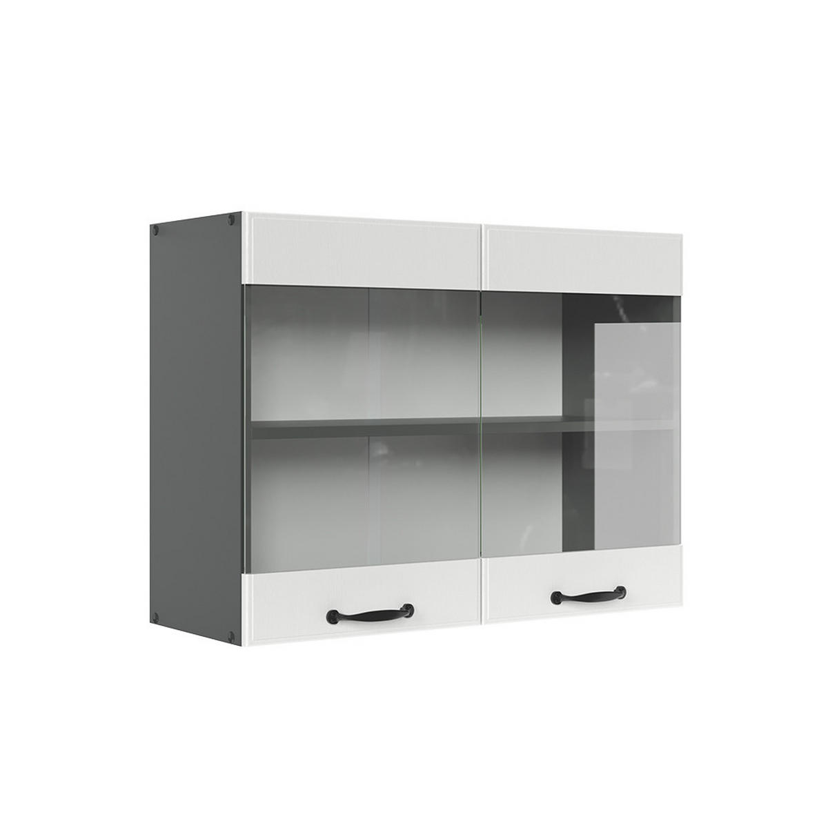 KÜCHENGLASSCHRANK R-Line Weiß Landhaus 80 cm - Anthrazit/Weiß, Holzwerkstoff (80/60/31cm) - Vicco